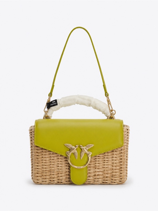 Pinko Handbags - Pinko Lime Green Leather & Woven Shoulder Bag